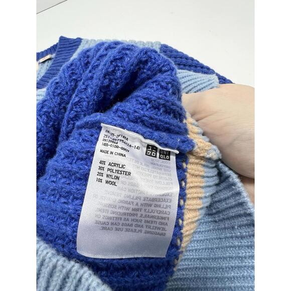 Marni x Uniqlo Popcorn Knit V-Neck Sweater Blue Women Sz Med Preppy - Picture 7 of 9